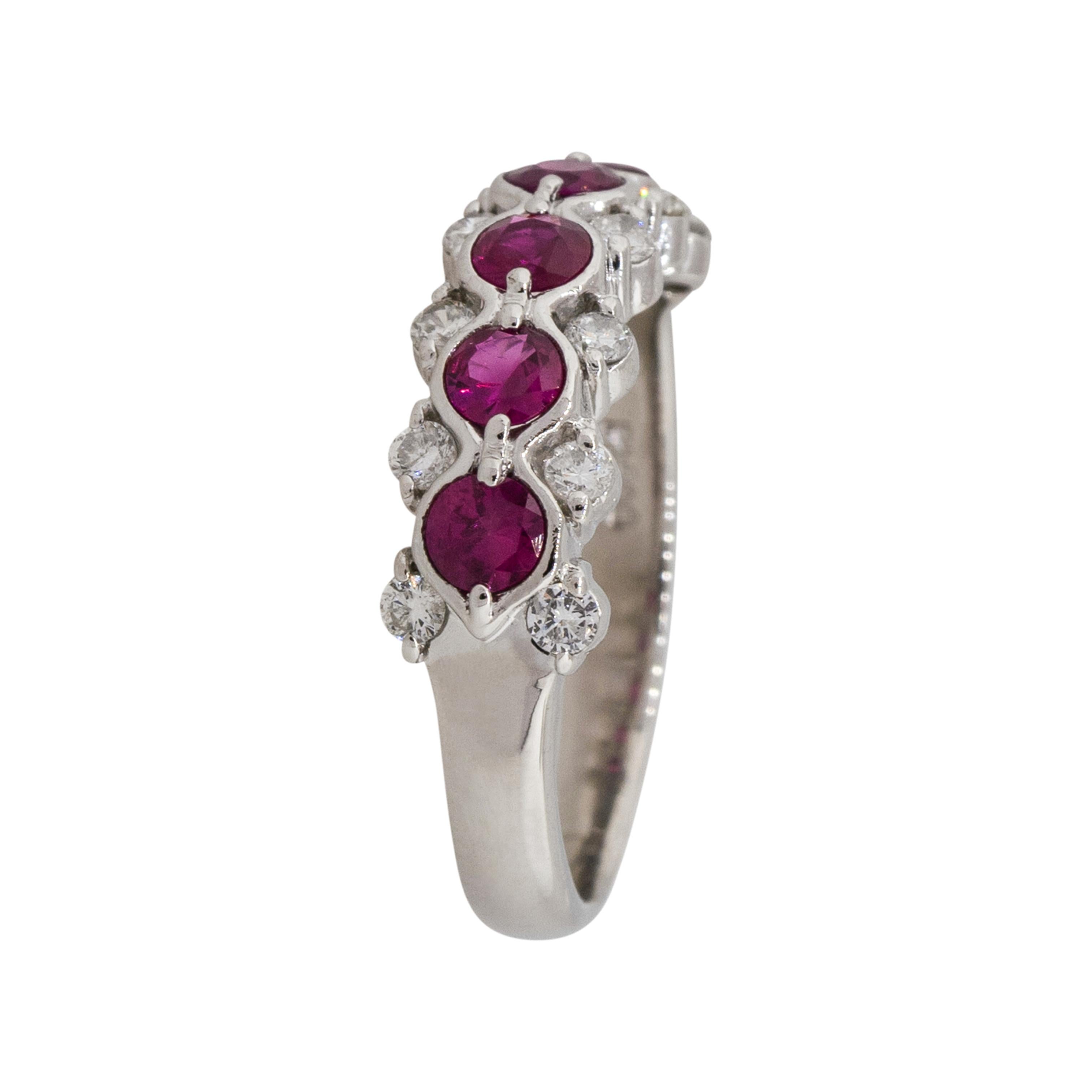 0.75 Carat Round Ruby Bezel Set Diamond Ring Platinum in Stock For Sale 5