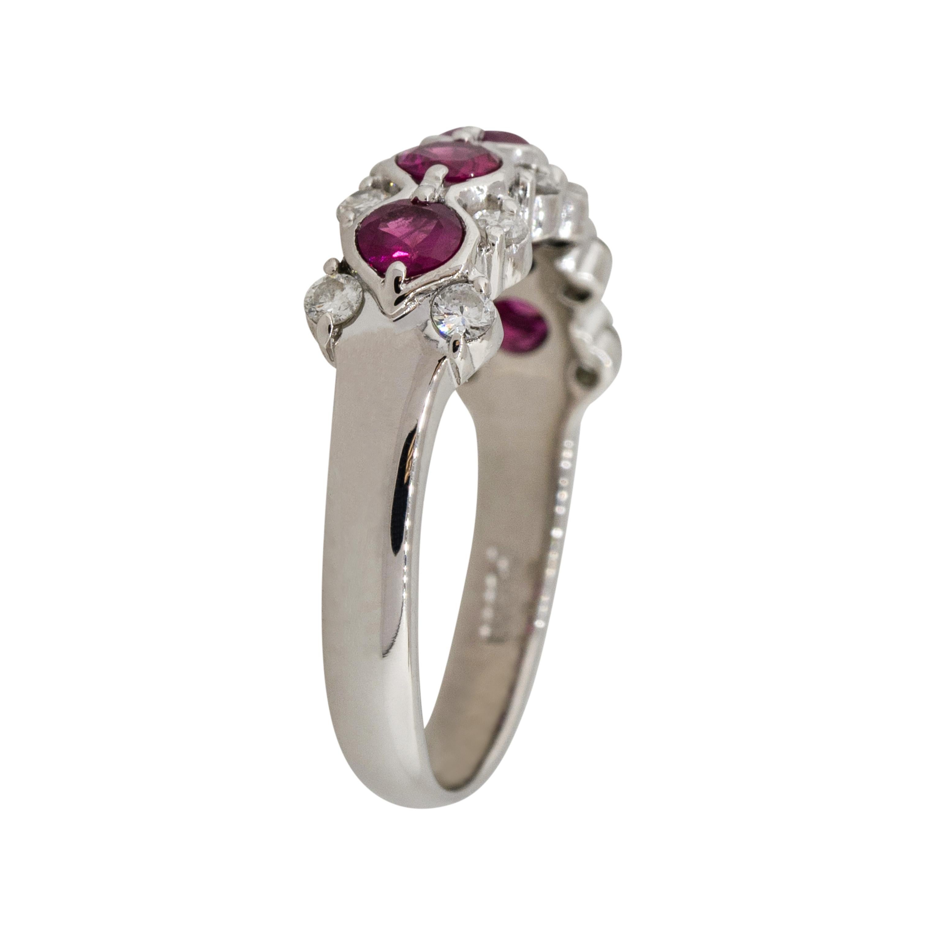 0.75 Carat Round Ruby Bezel Set Diamond Ring Platinum in Stock For Sale 6