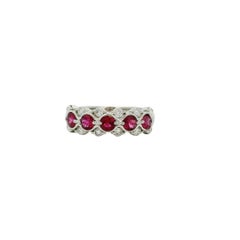 0.75 Carat Round Ruby Bezel Set Diamond Ring Platinum in Stock