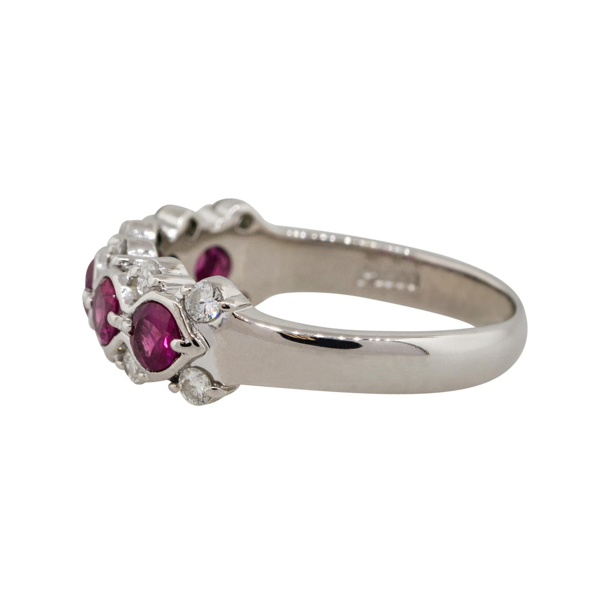 0.75 Carat Round Ruby Bezel Set Diamond Ring Platinum in Stock In New Condition For Sale In Boca Raton, FL
