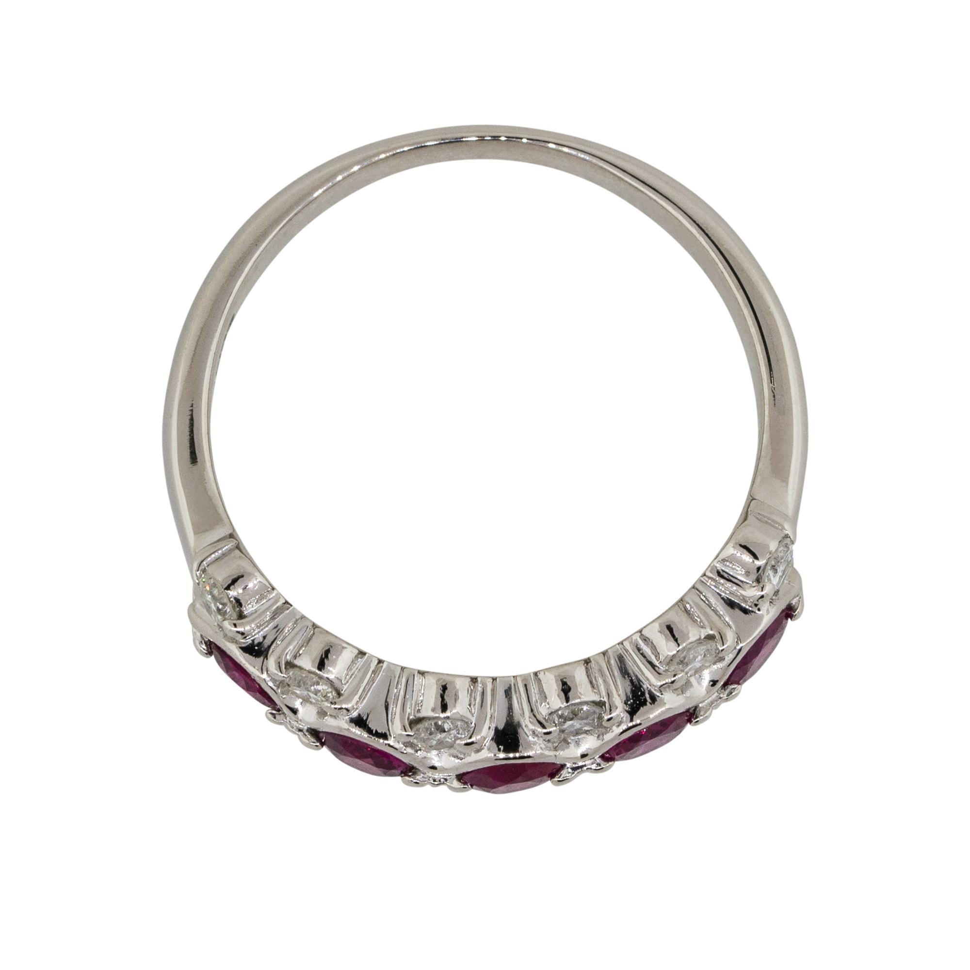 0.75 Carat Round Ruby Bezel Set Diamond Ring Platinum in Stock For Sale 1