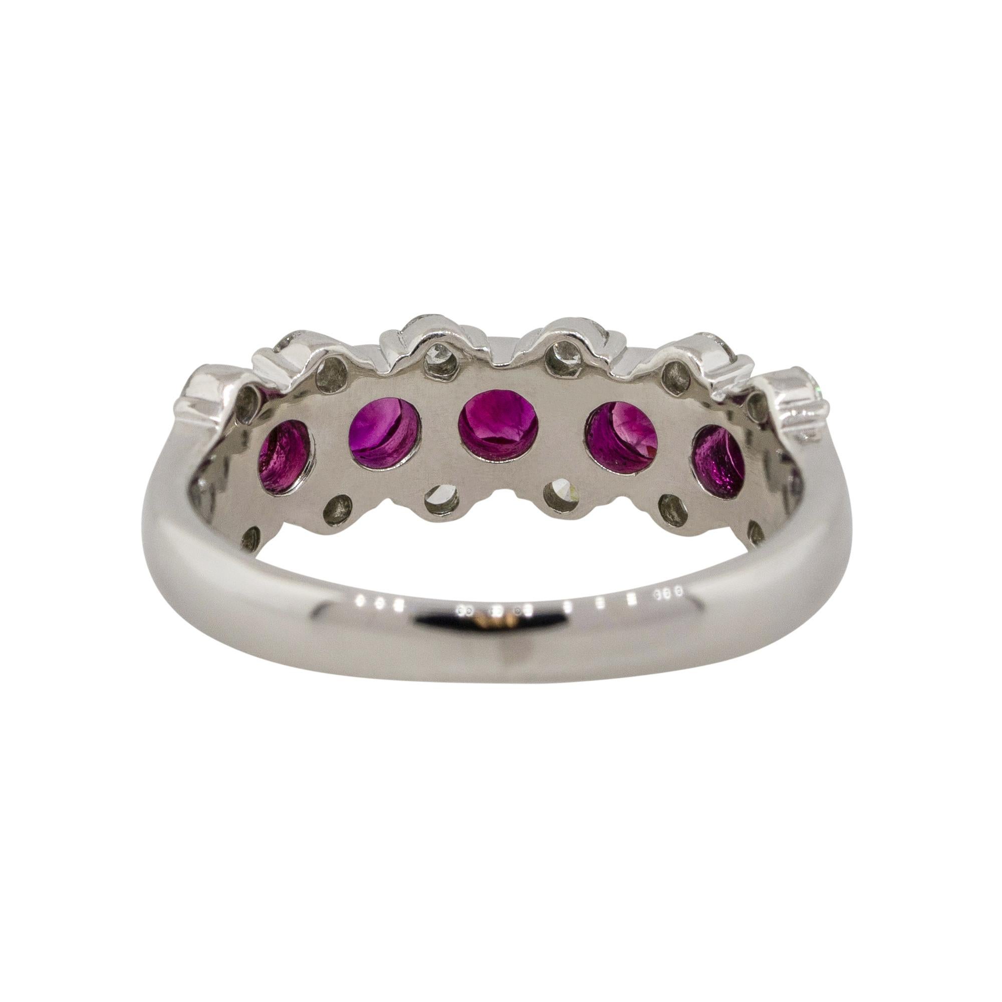 0.75 Carat Round Ruby Bezel Set Diamond Ring Platinum in Stock For Sale 1