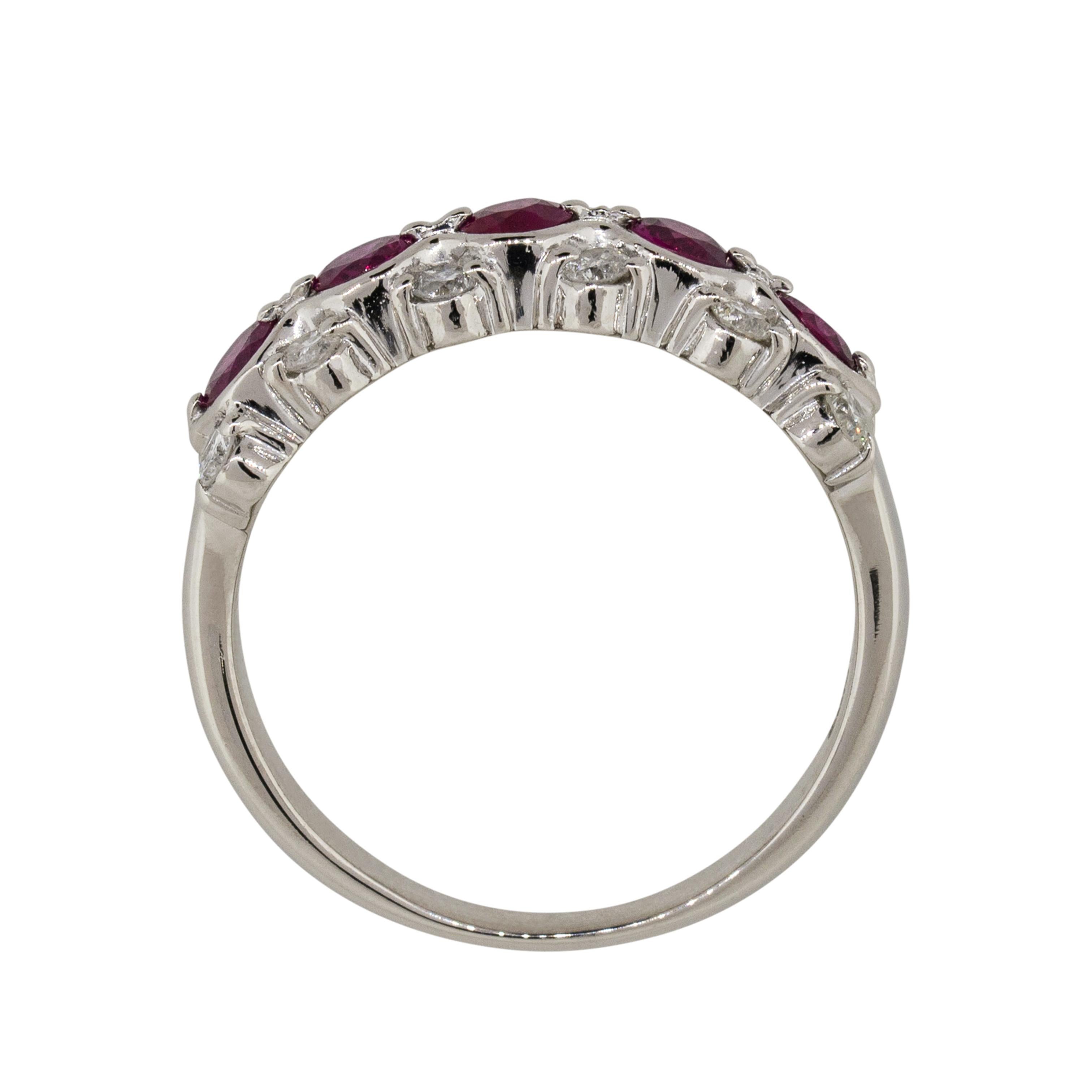 0.75 Carat Round Ruby Bezel Set Diamond Ring Platinum in Stock For Sale 2
