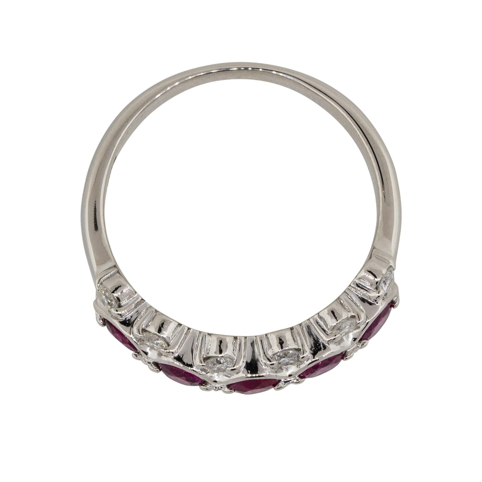 0.75 Carat Round Ruby Bezel Set Diamond Ring Platinum in Stock For Sale 3
