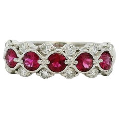 0.75 Carat Round Ruby Bezel Set Diamond Ring Platinum in Stock