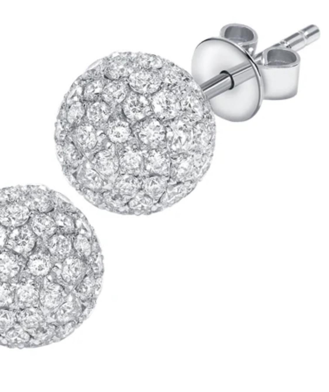 0.75 Carat Round Tresor Paris 6mm Diamond 18 Kt White Gold Ball Stud Earrings For Sale 5