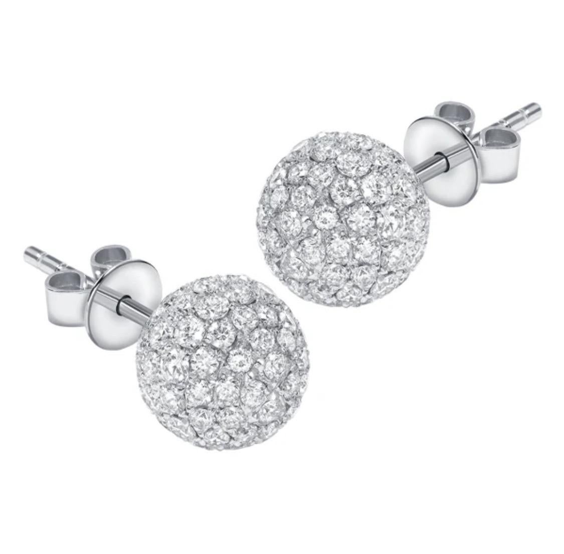 0.75 Carat Round Tresor Paris 6mm Diamond 18 Kt White Gold Ball Stud Earrings For Sale 6