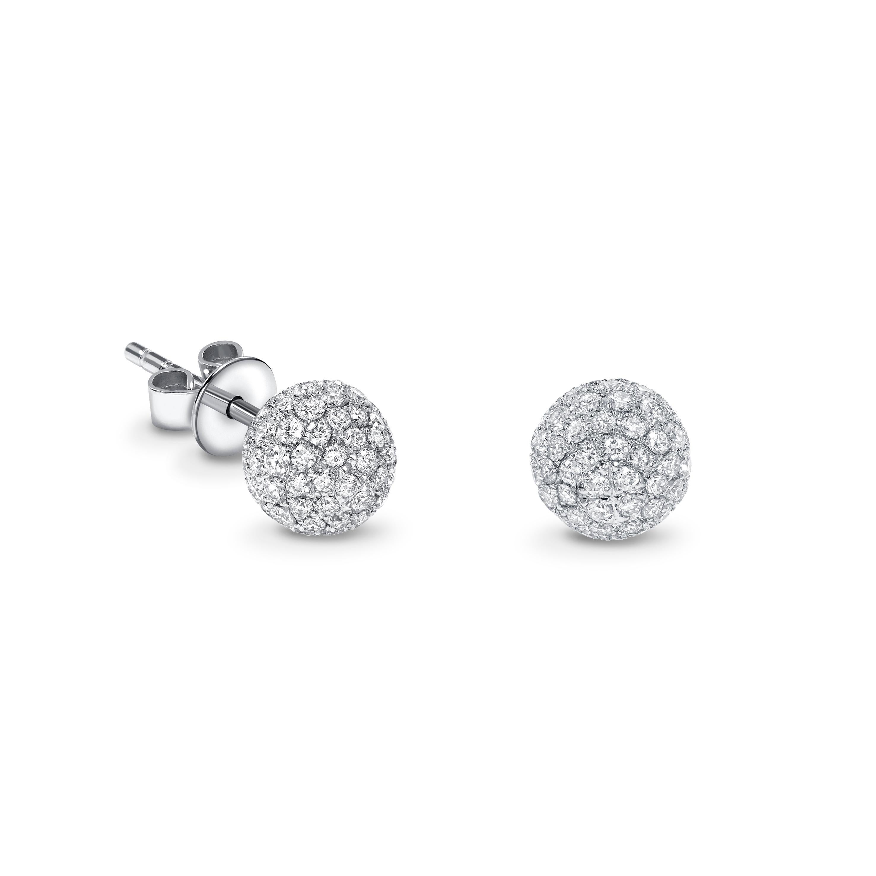 0.75 Carat Round Tresor Paris 6mm Diamond 18 Kt White Gold Ball Stud Earrings In New Condition For Sale In London, GB