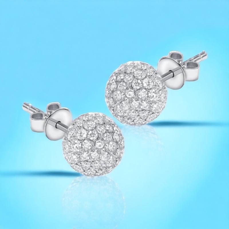 Women's 0.75 Carat Round Tresor Paris 6mm Diamond 18 Kt White Gold Ball Stud Earrings For Sale