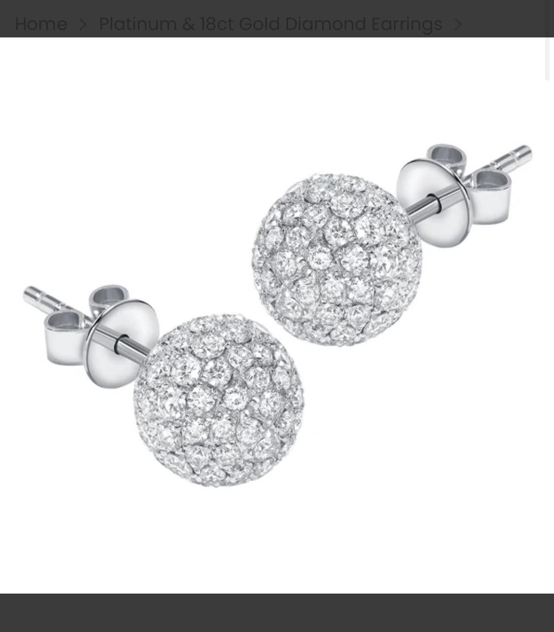 0.75 Carat Round Tresor Paris 6mm Diamond 18 Kt White Gold Ball Stud Earrings For Sale 2