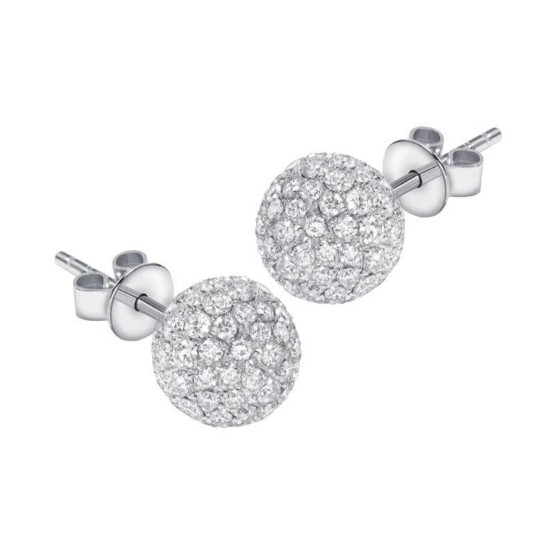 0.75 Carat Round Tresor Paris 6mm Diamond 18 Kt White Gold Ball Stud Earrings For Sale 3