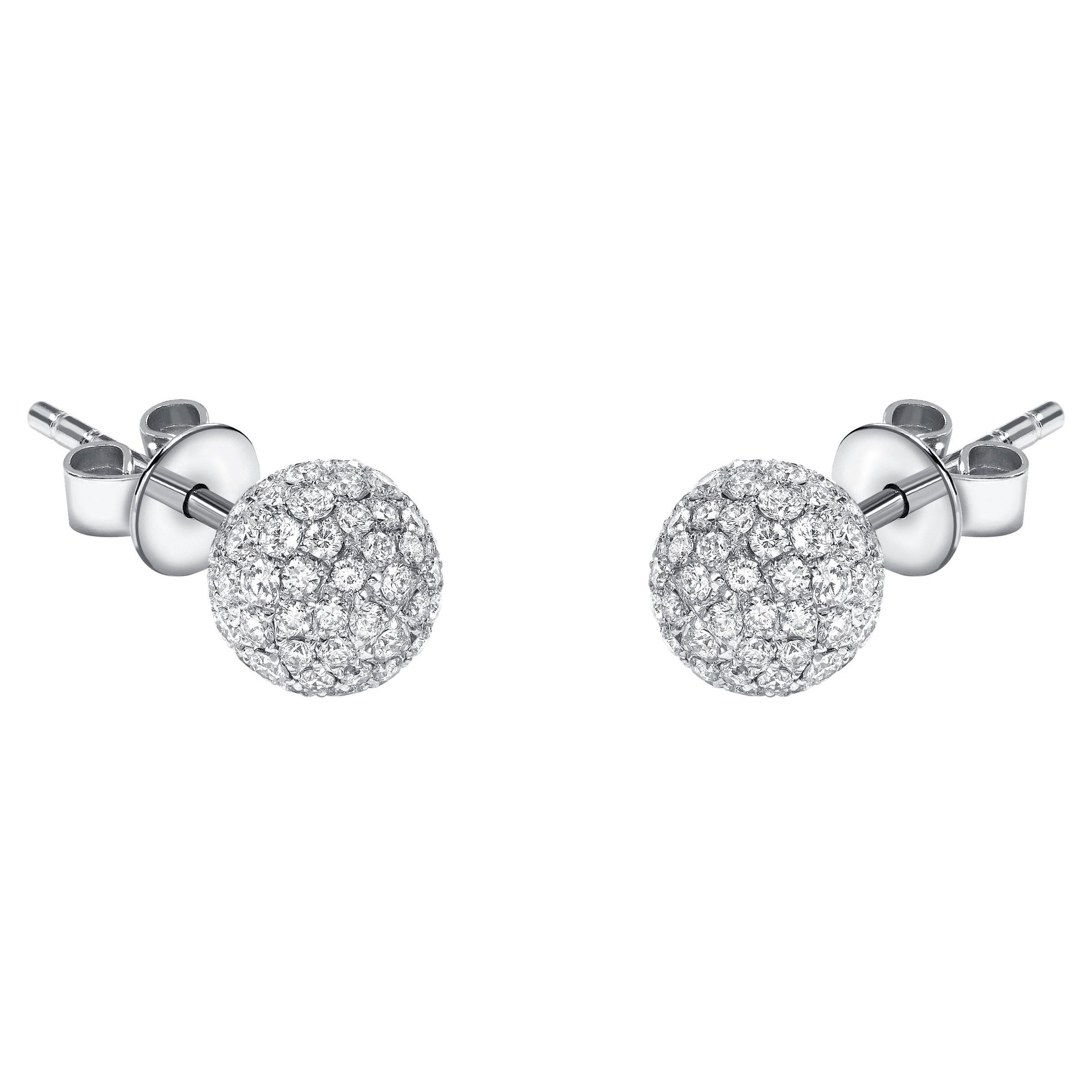 0.75 Carat Round Tresor Paris 6mm Diamond 18 Kt White Gold Ball Earrings