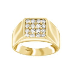 Bague chevalière pour homme en or jaune 18 carats, diamant blanc rond de 0,75 carat, sur mesure