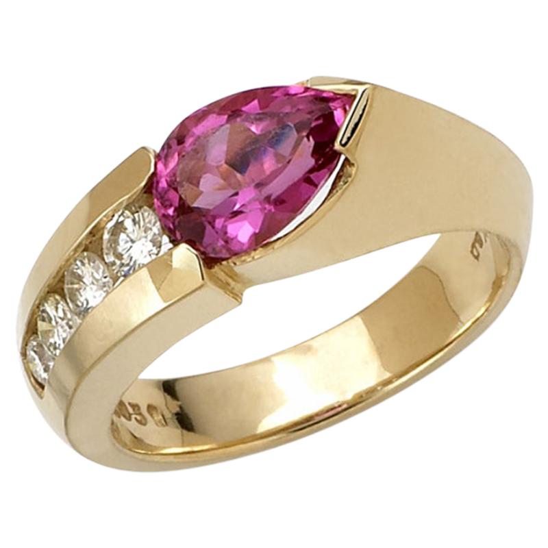 Rubelite 0,75 carat et diamant en or jaune 14 carats, Ben Dannie