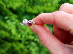 0.75 Carat Ruby and 0.83 Carat Diamond 18k Yellow Gold Twist Ring Circa 1910