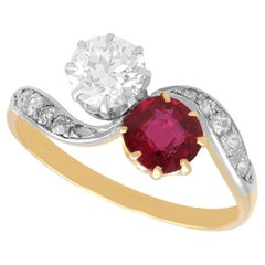 0.75 Carat Ruby and 0.83 Carat Diamond 18k Yellow Gold Twist Ring Circa 1910