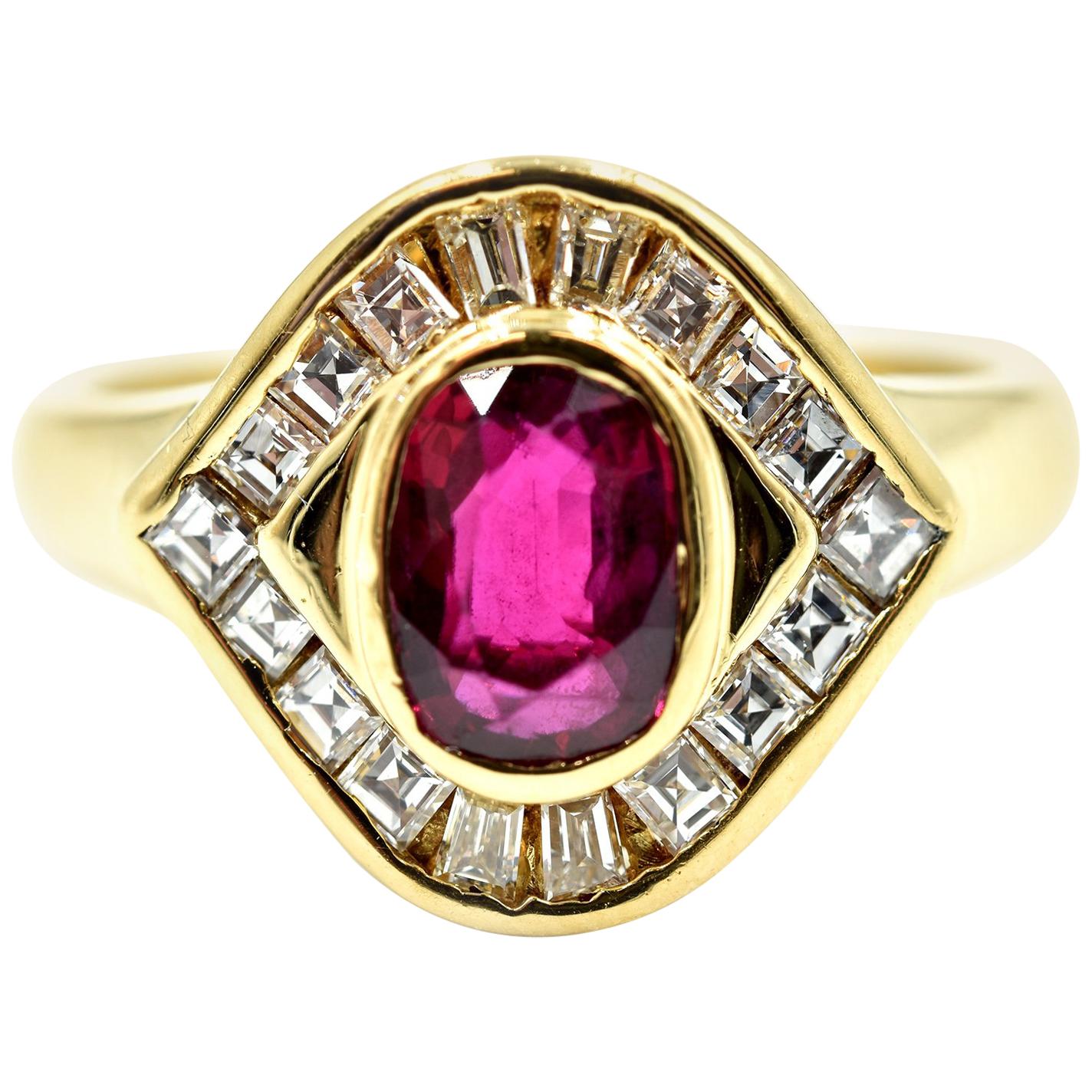 0.75 Carat Ruby and Diamond Ring 18 Karat Yellow Gold