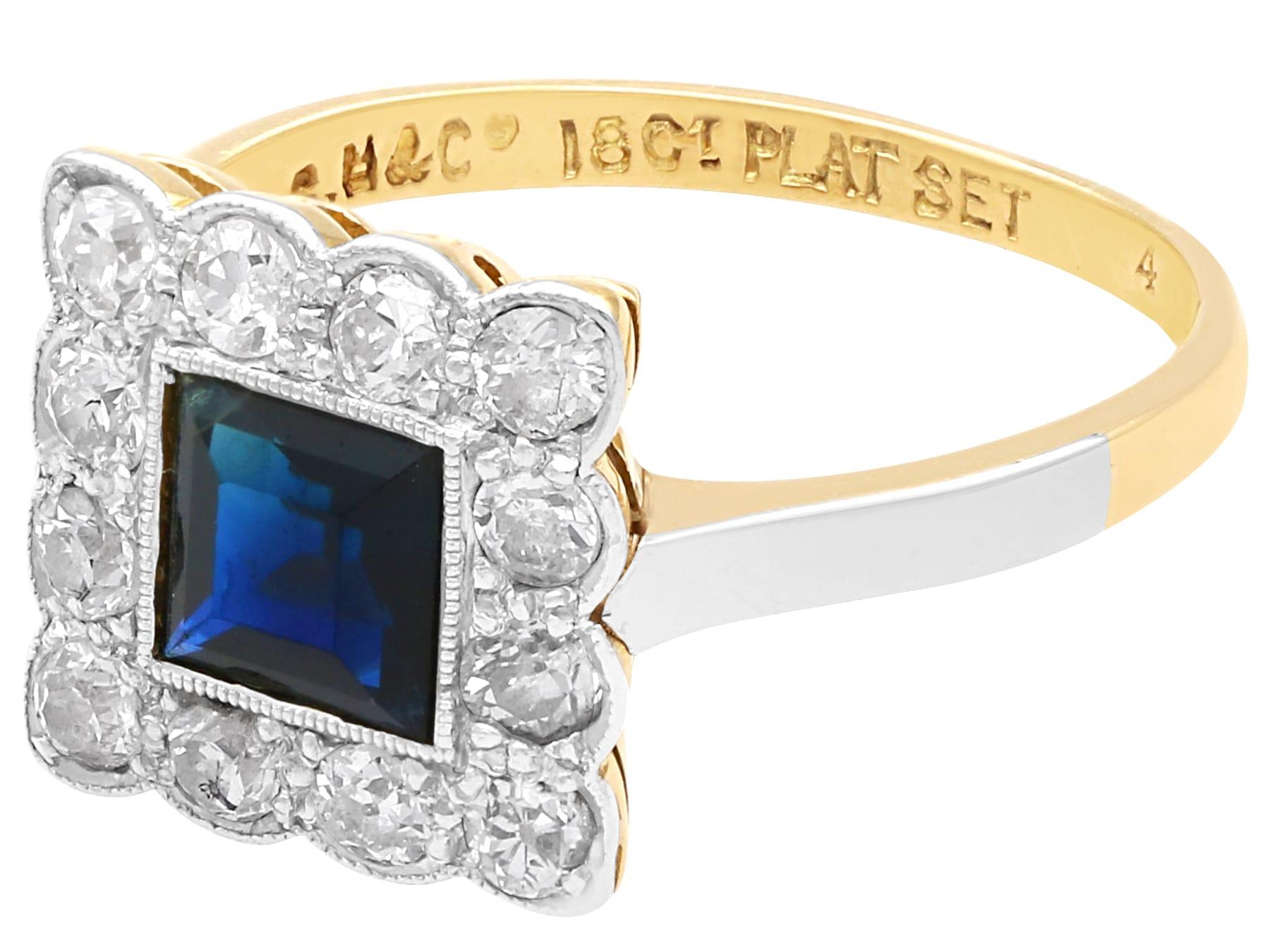 Zafiro de 0,75 Quilates y Diamante de 0,52 Quilates Anillo de Oro Amarillo de 18 Kilates para Vestir Corte cuadrado en venta