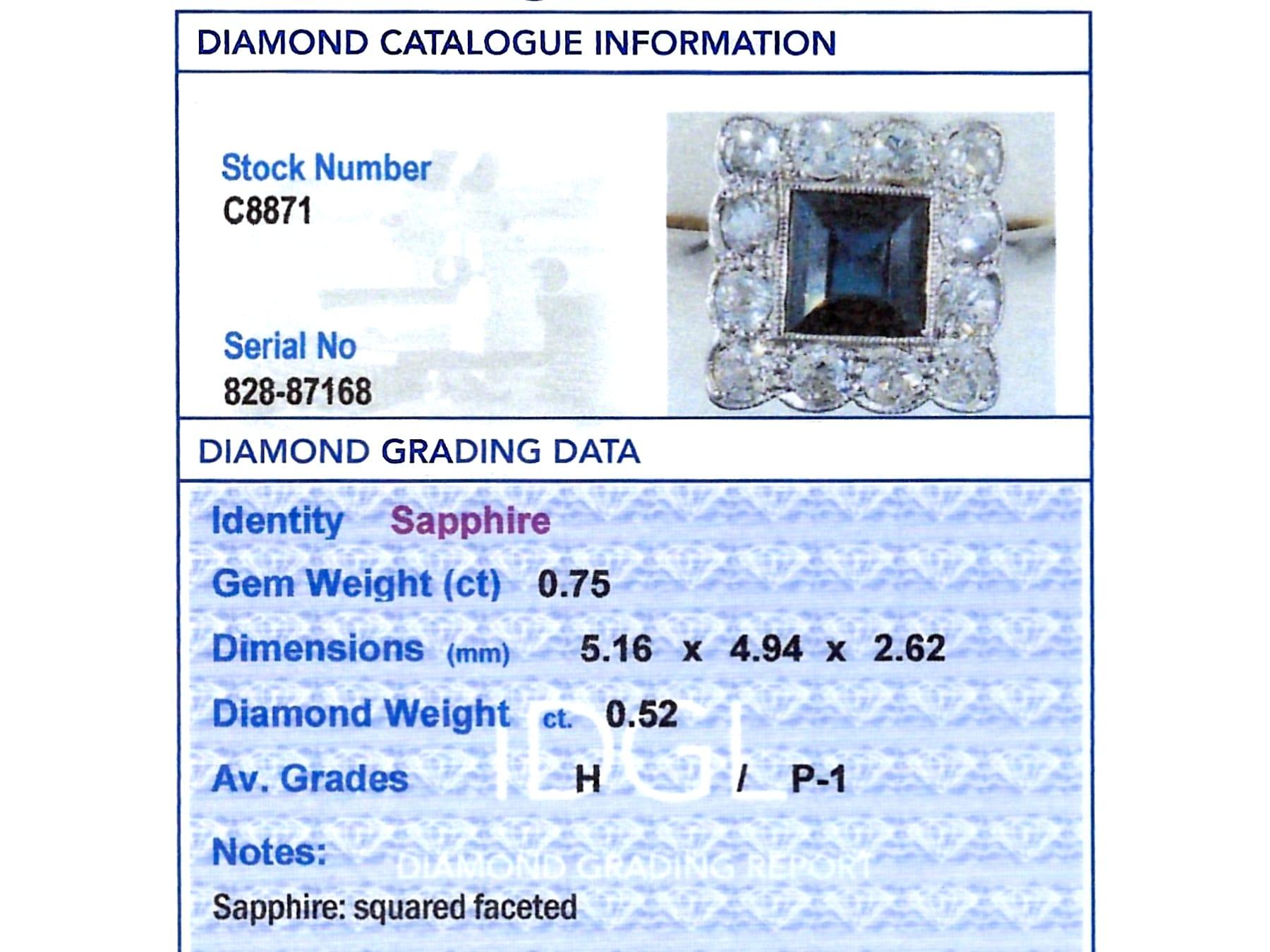 Zafiro de 0,75 Quilates y Diamante de 0,52 Quilates Anillo de Oro Amarillo de 18 Kilates para Vestir en venta 1