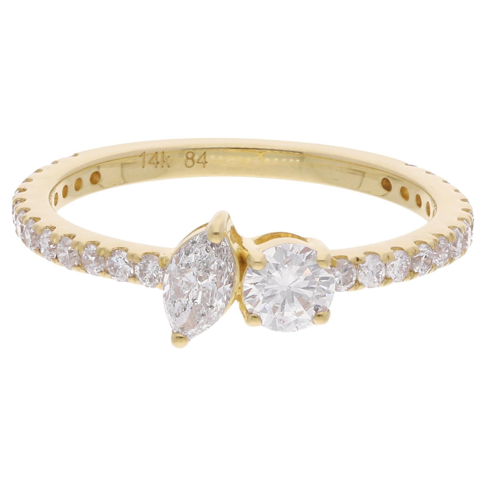 Bague en or jaune 14 carats avec diamant rond marquise de 0,75 carat de pureté