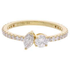 Bague en or jaune 14 carats avec diamant rond marquise de 0,75 carat de pureté