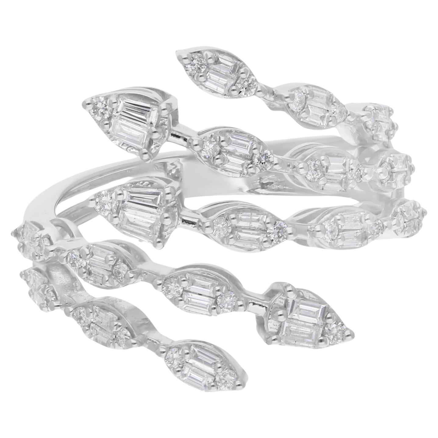 Anillo envolvente de diamantes redondos baguette SI/H de 0,75 quilates Joyas de oro blanco de 14 quilates