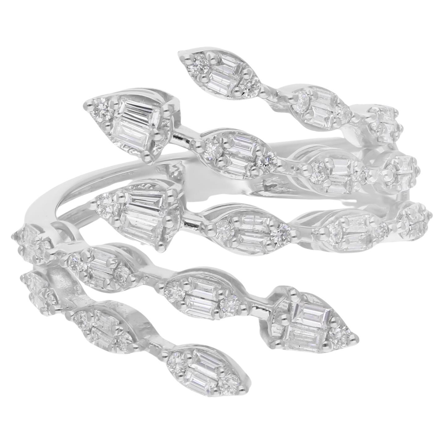 0,75 carati SI/H Baguette Round Diamond Wrap Ring Gioielli in oro bianco 14 carati