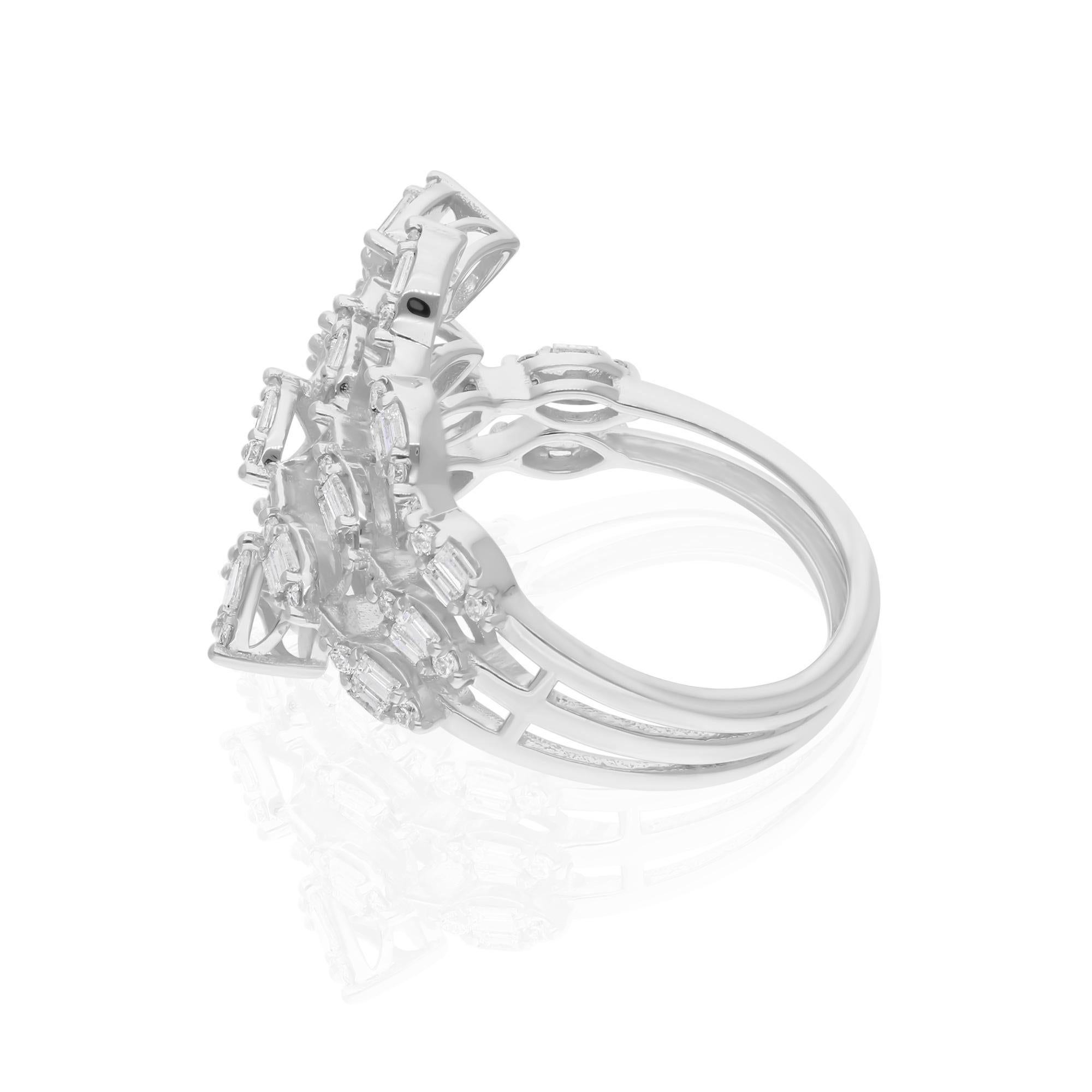 Modern 0.75 Carat SI/H Baguette Round Diamond Wrap Ring 18 Karat White Gold Jewelry For Sale