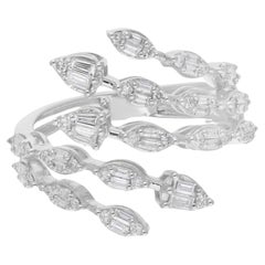 0,75 carati SI/H Baguette Round Diamond Wrap Ring Gioielli in oro bianco 18 carati