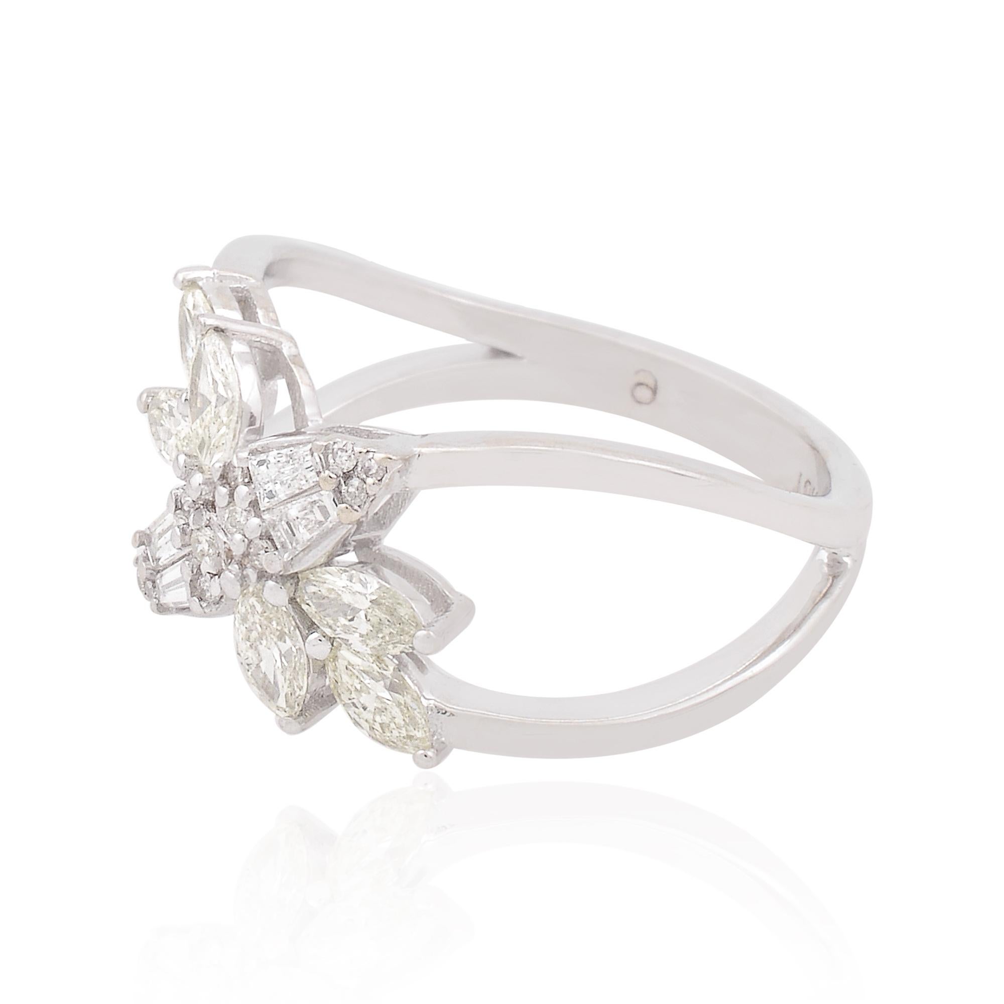 0,75 Karat SI/H Marquise & Baguette Diamant Cocktail Ring 18 Karat Weißgold im Zustand „Neu“ im Angebot in Diera, Dubai