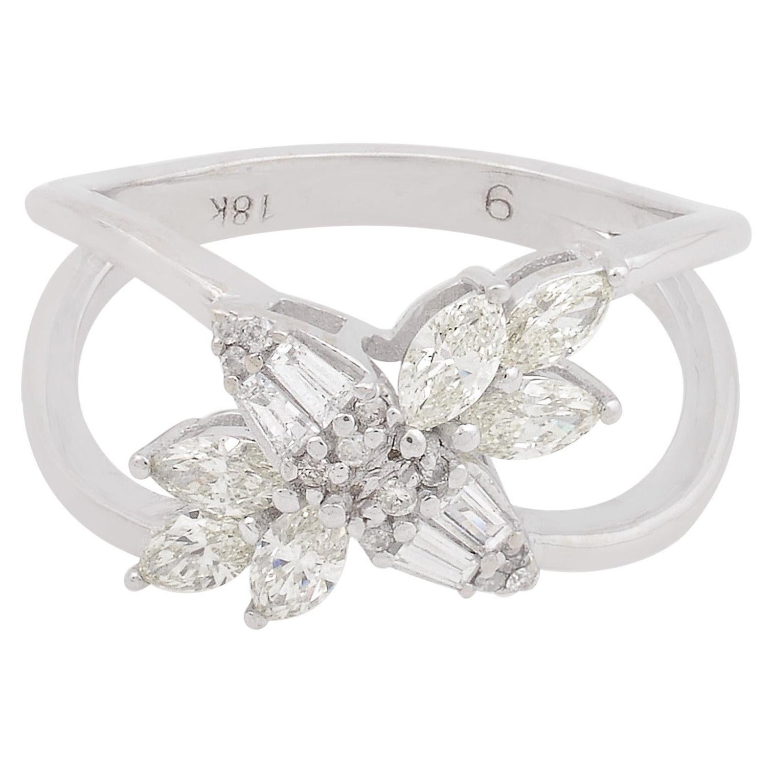 0,75 Karat SI/H Marquise & Baguette Diamant Cocktail Ring 18 Karat Weißgold im Angebot