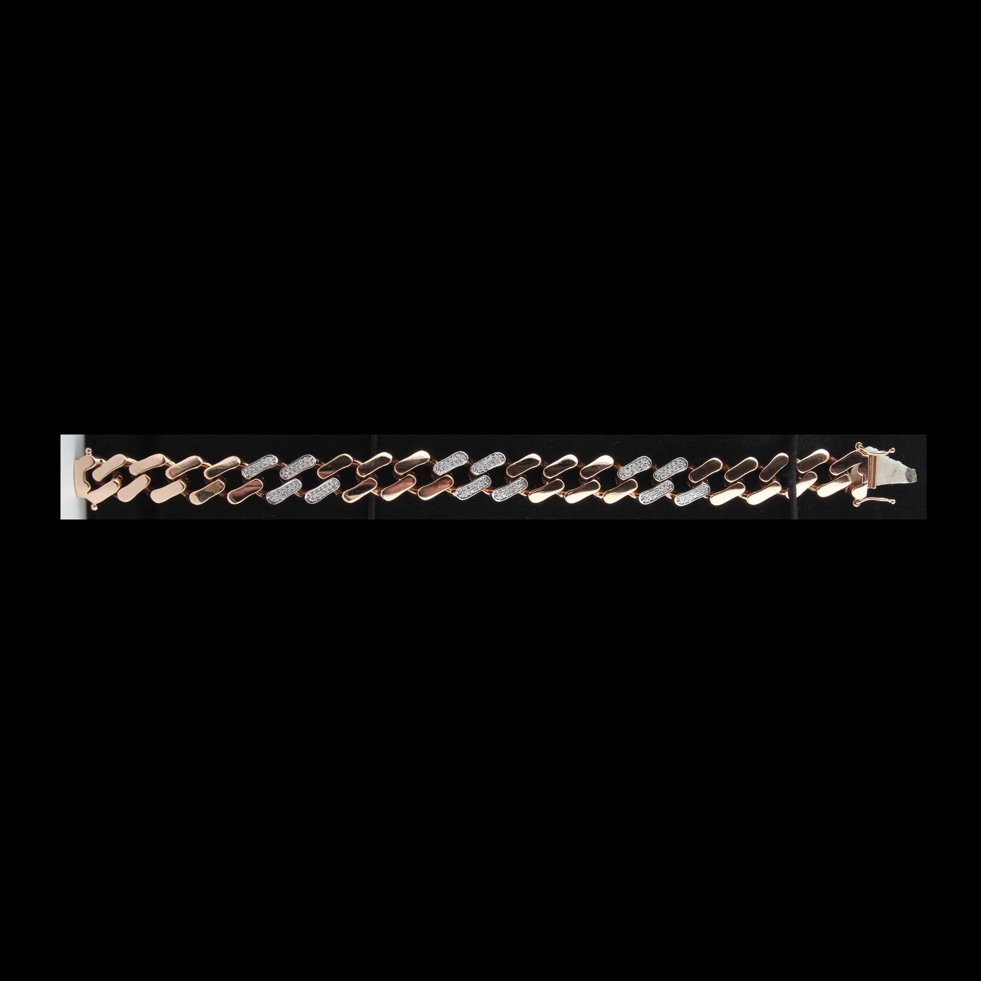 Modern 0.75 Carat SI/HI Diamond Cuban Link Chain Bracelet 14 Karat Rose Gold Jewelry For Sale