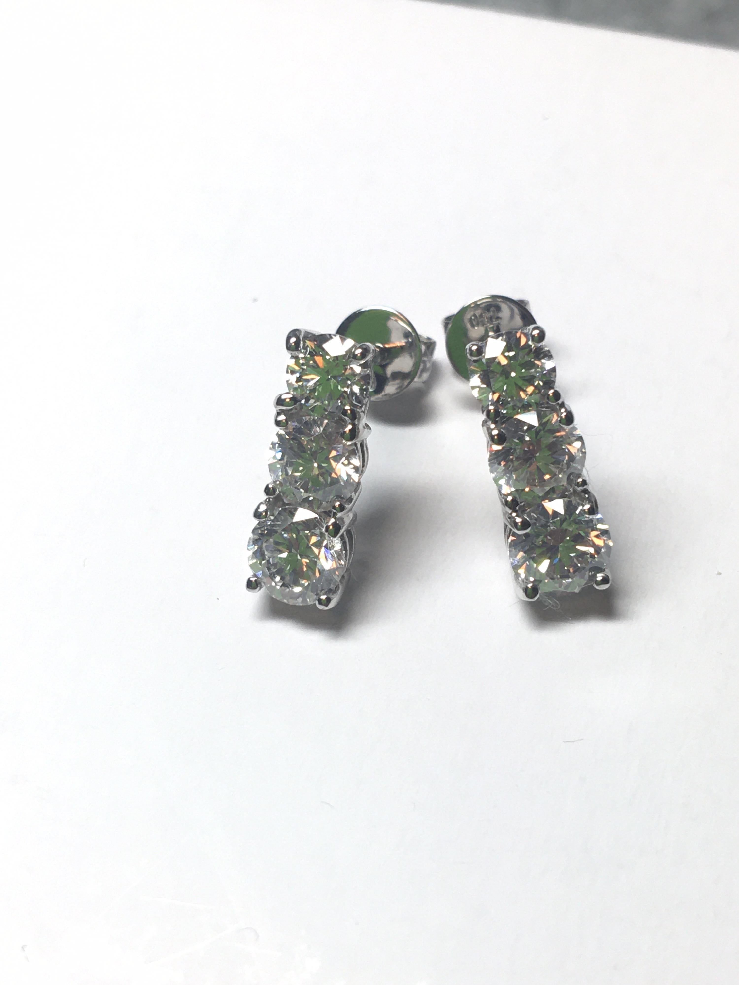 3 stone diamond drop earrings