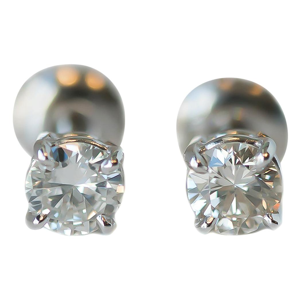 0.75 Carat Total Diamond and 14 Karat White Gold Screw Back Stud Earrings