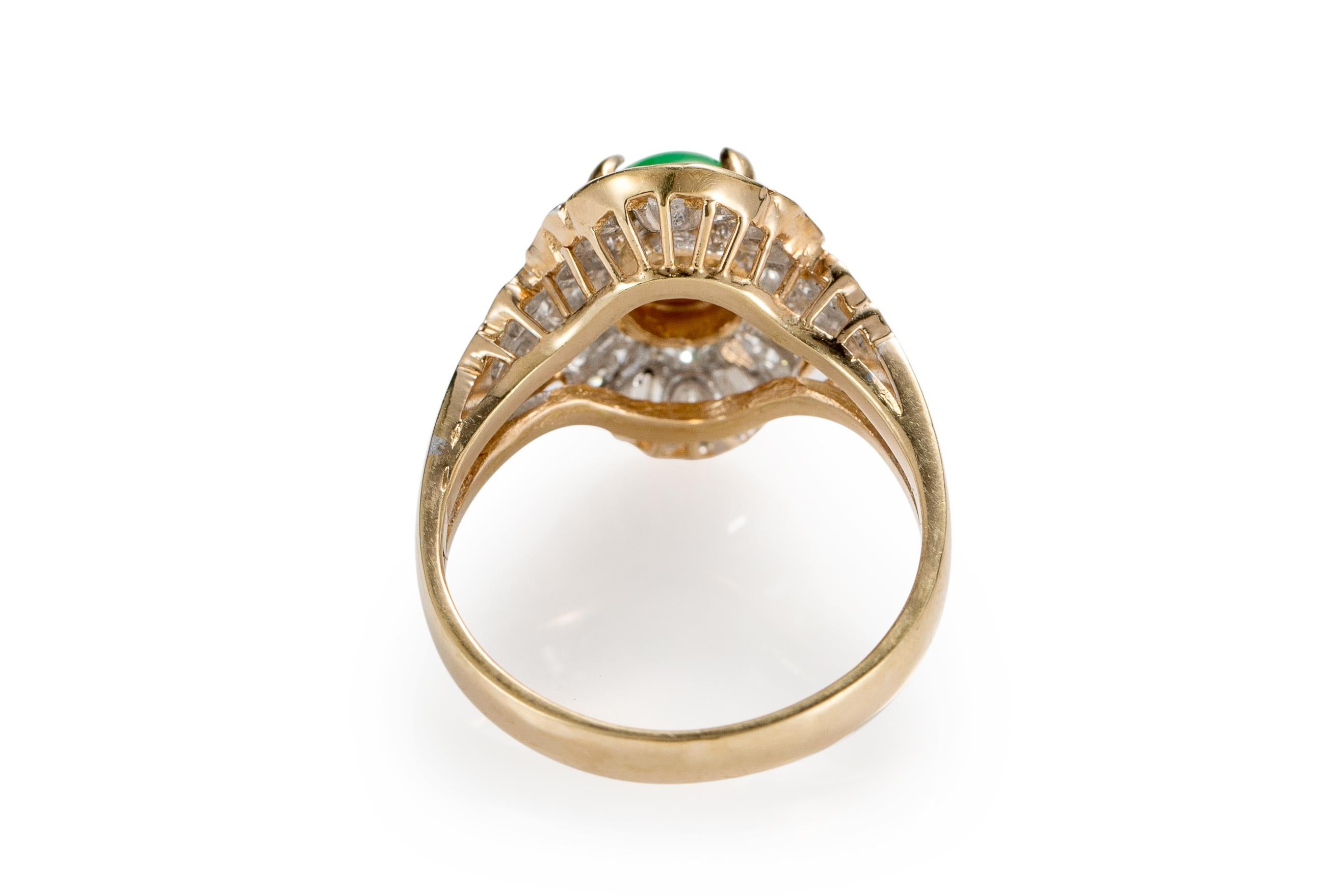 Women's 0.75 Carat Total Diamond and Jade Cocktail Ring, 18 Karat Gold For Sale