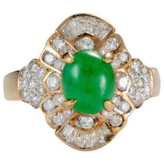 0.75 Carat Total Diamond and Jade Cocktail Ring, 18 Karat Gold