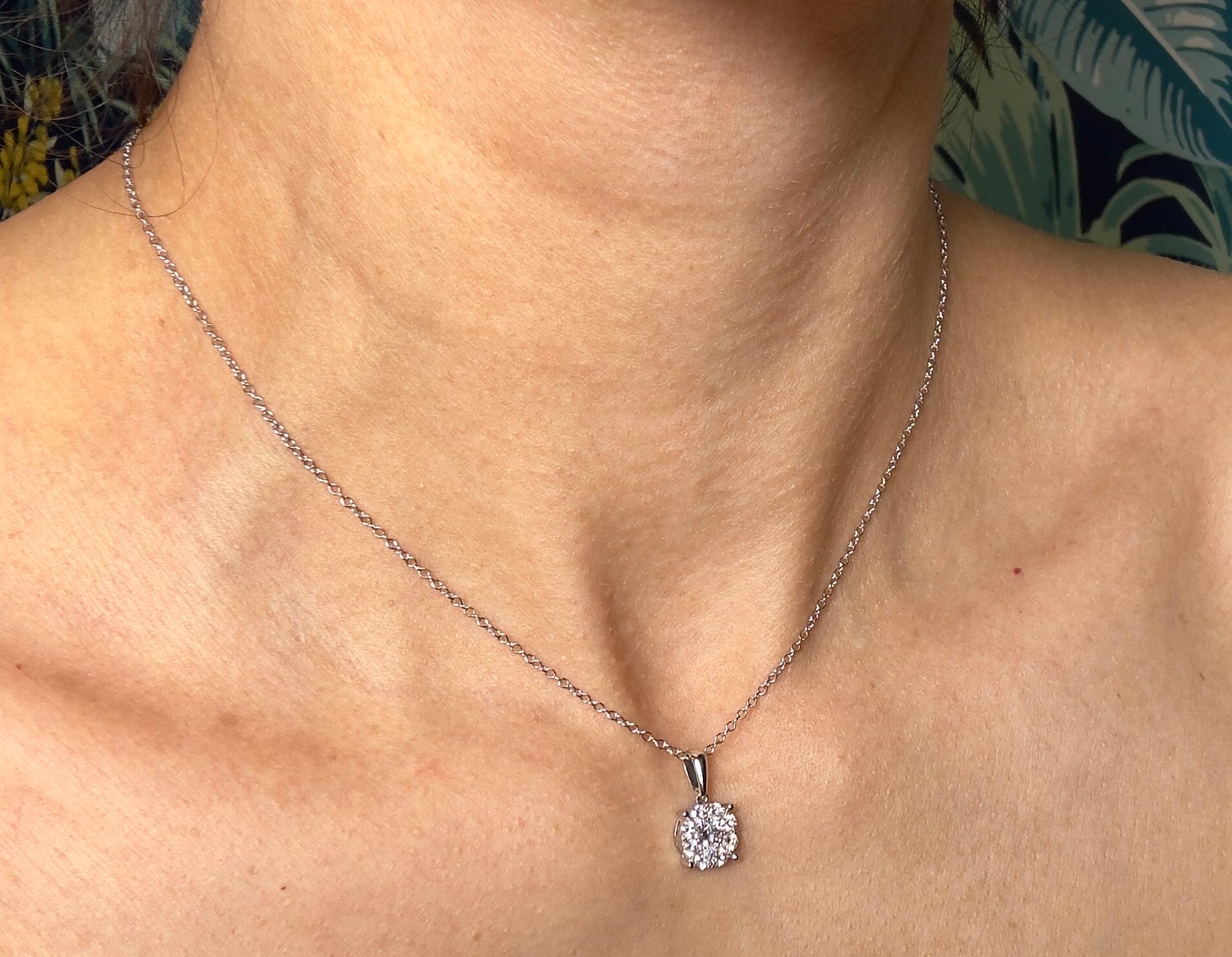Women's 0.75 Carat Total Diamond Halo Pendant Necklace in 14K White Gold For Sale