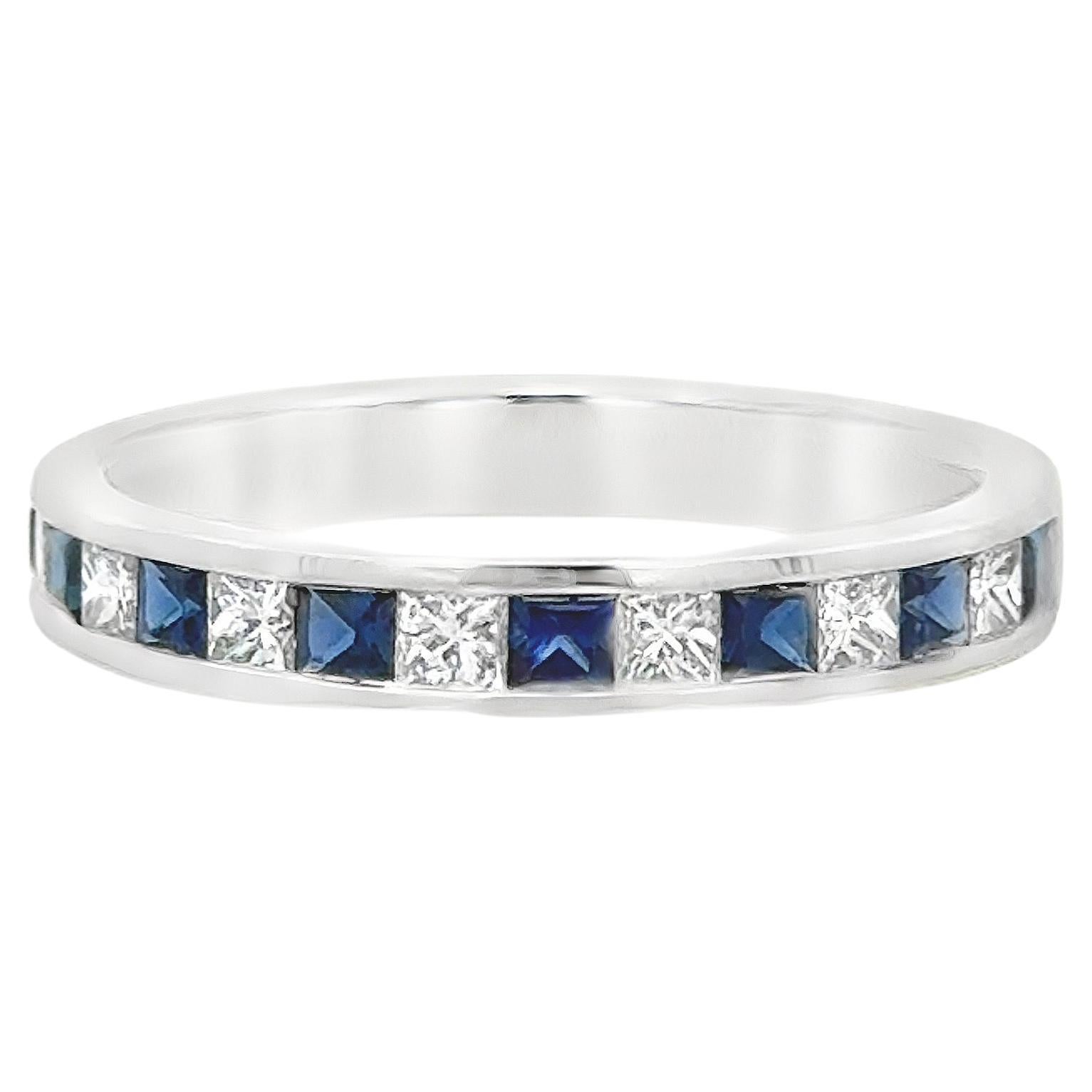Roman Malakov 0.75 Carat Total Princess Cut Sapphire & Diamond Wedding Band Ring