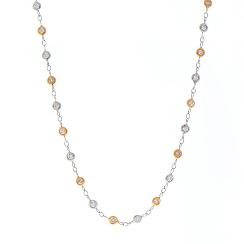 Contemporary 0.75 Carat Total Weight White and Pink Diamond Platinum and Rose Gold Necklace
