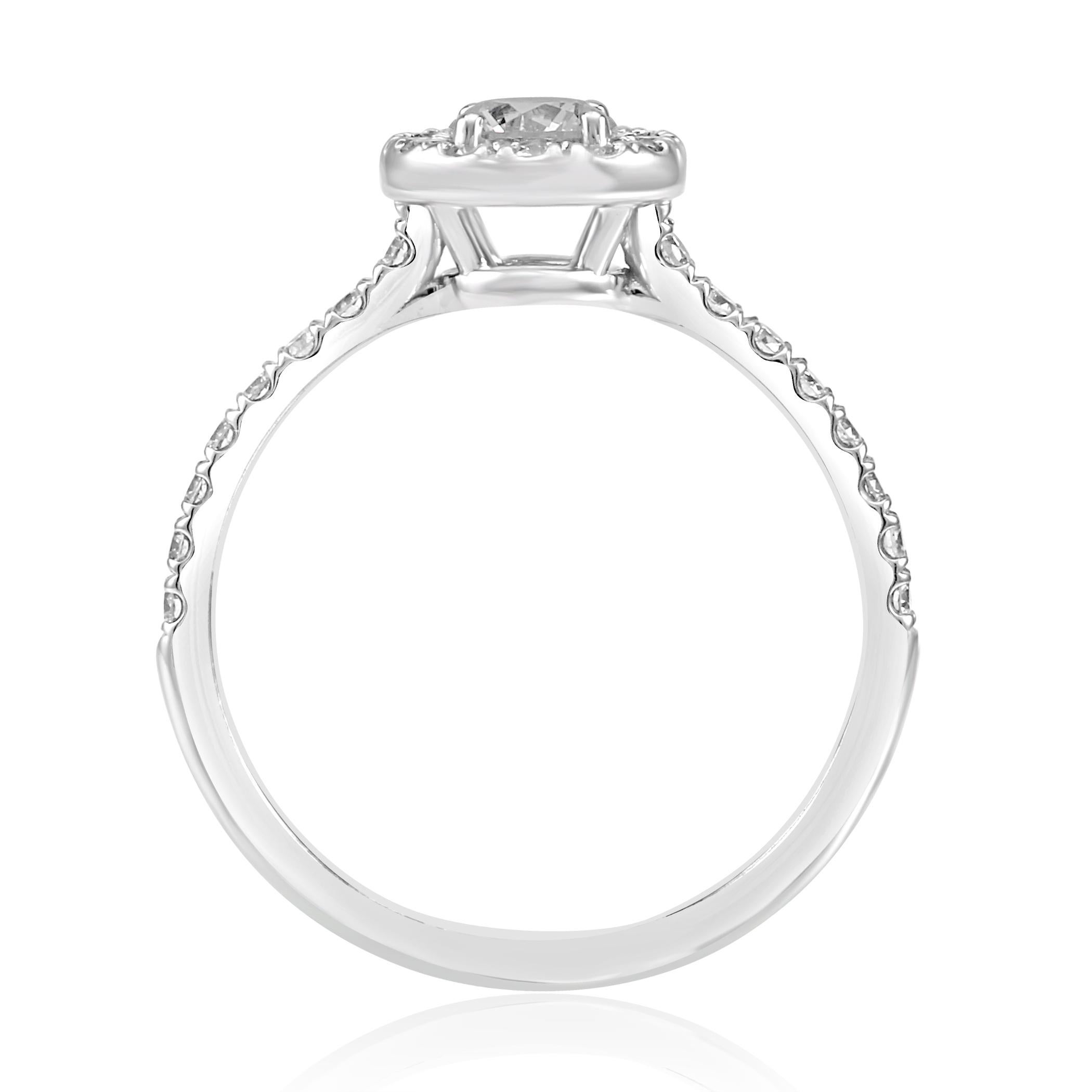 0.75 Carat Total Weight White Round Diamond Halo Gold Engagement Bridal Ring 1