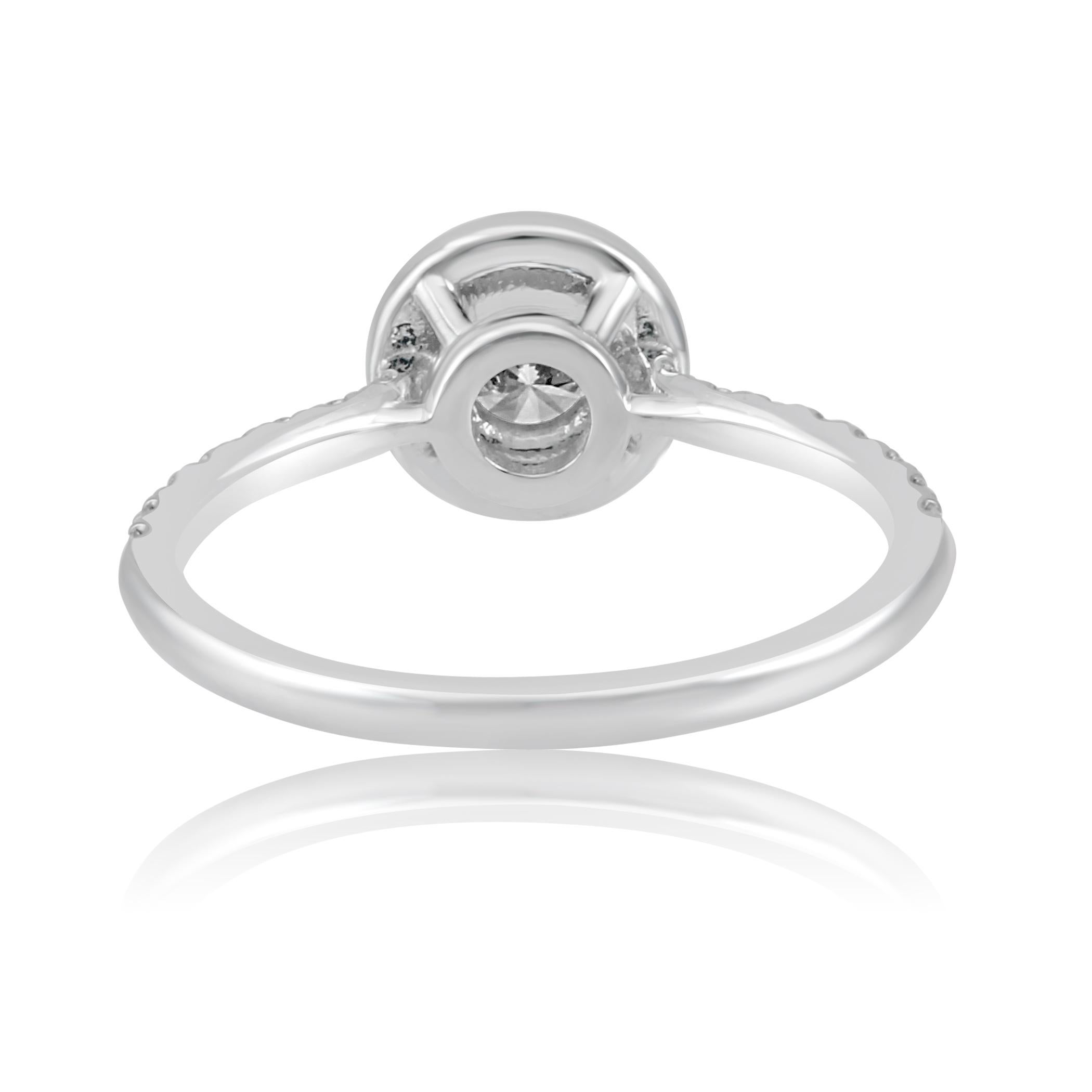 0.75 Carat Total Weight White Round Diamond Halo Gold Engagement Bridal Ring 2