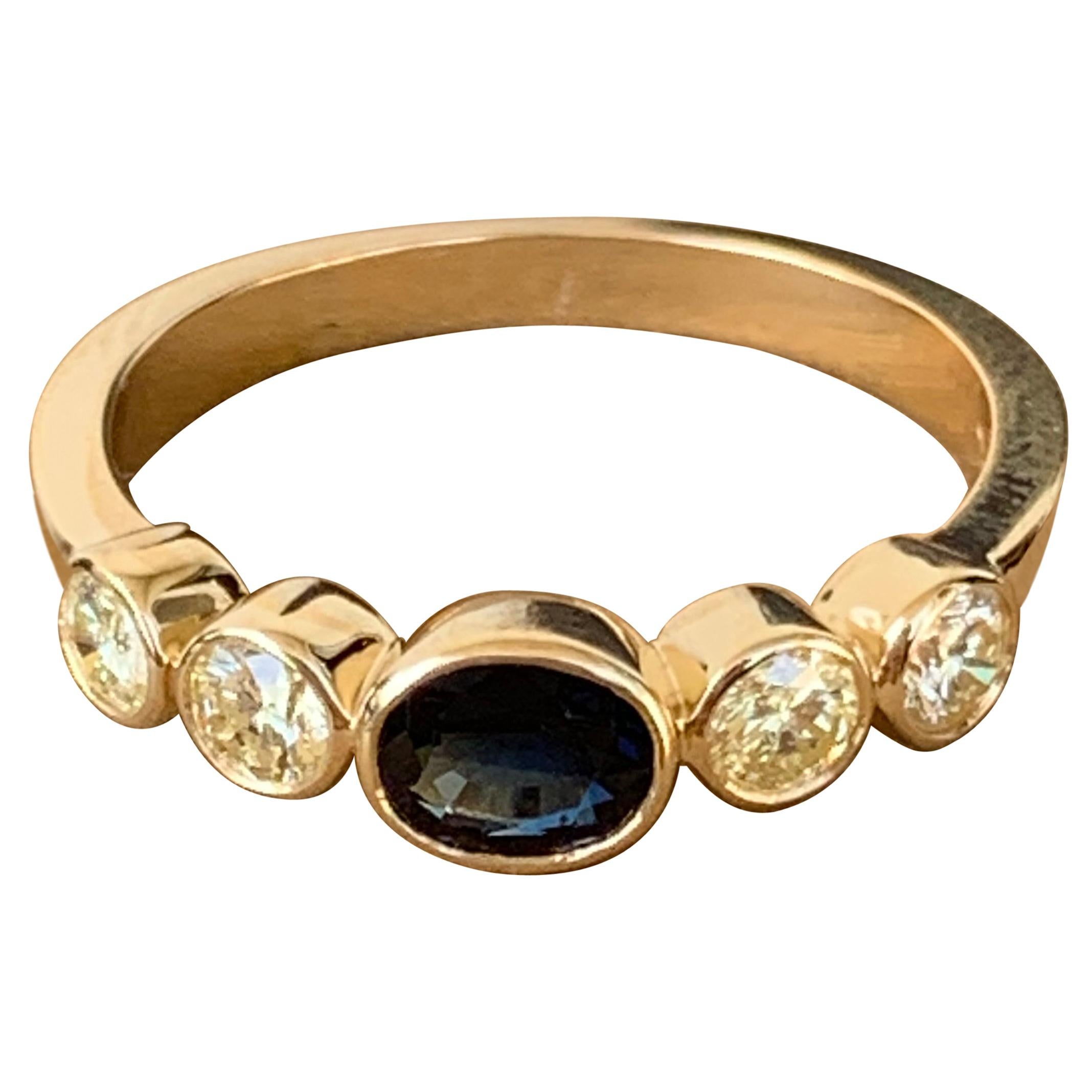 0.75 Carat TW Approx. Diamond and Sapphire Bezel Set 14k Yellow Gold, Ben Dannie