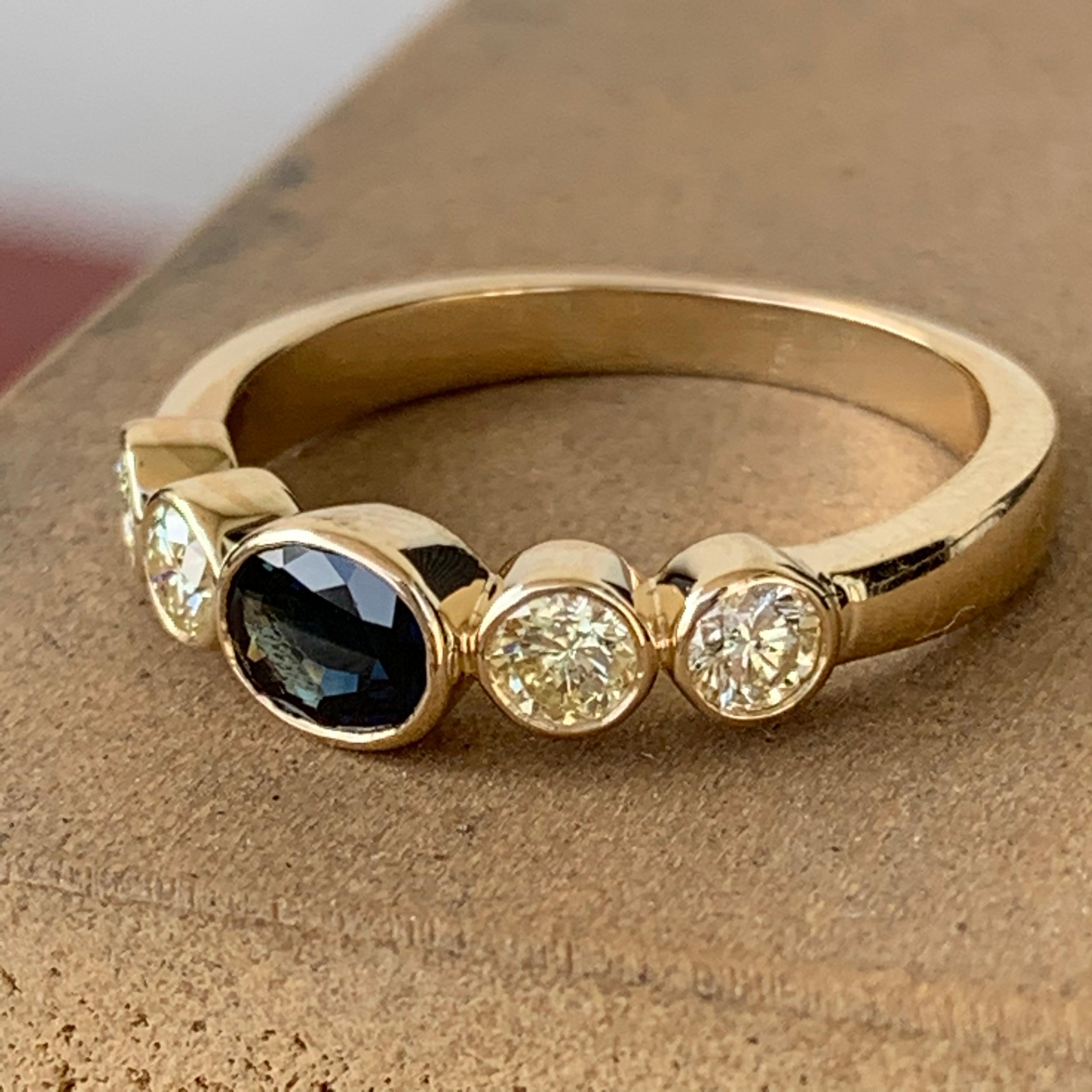 0.75 Carat TW Approx. Diamond and Sapphire Bezel Set 14k Yellow Gold, Ben Dannie In New Condition For Sale In West Hollywood, CA