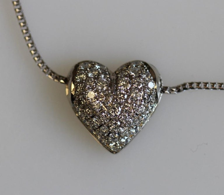 Modern 0.75 Carat TW Heart Pave Pendant Necklace 14 Karat White Gold, Ben Dannie For Sale