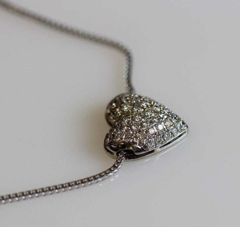 Round Cut 0.75 Carat TW Heart Pave Pendant Necklace 14 Karat White Gold, Ben Dannie For Sale