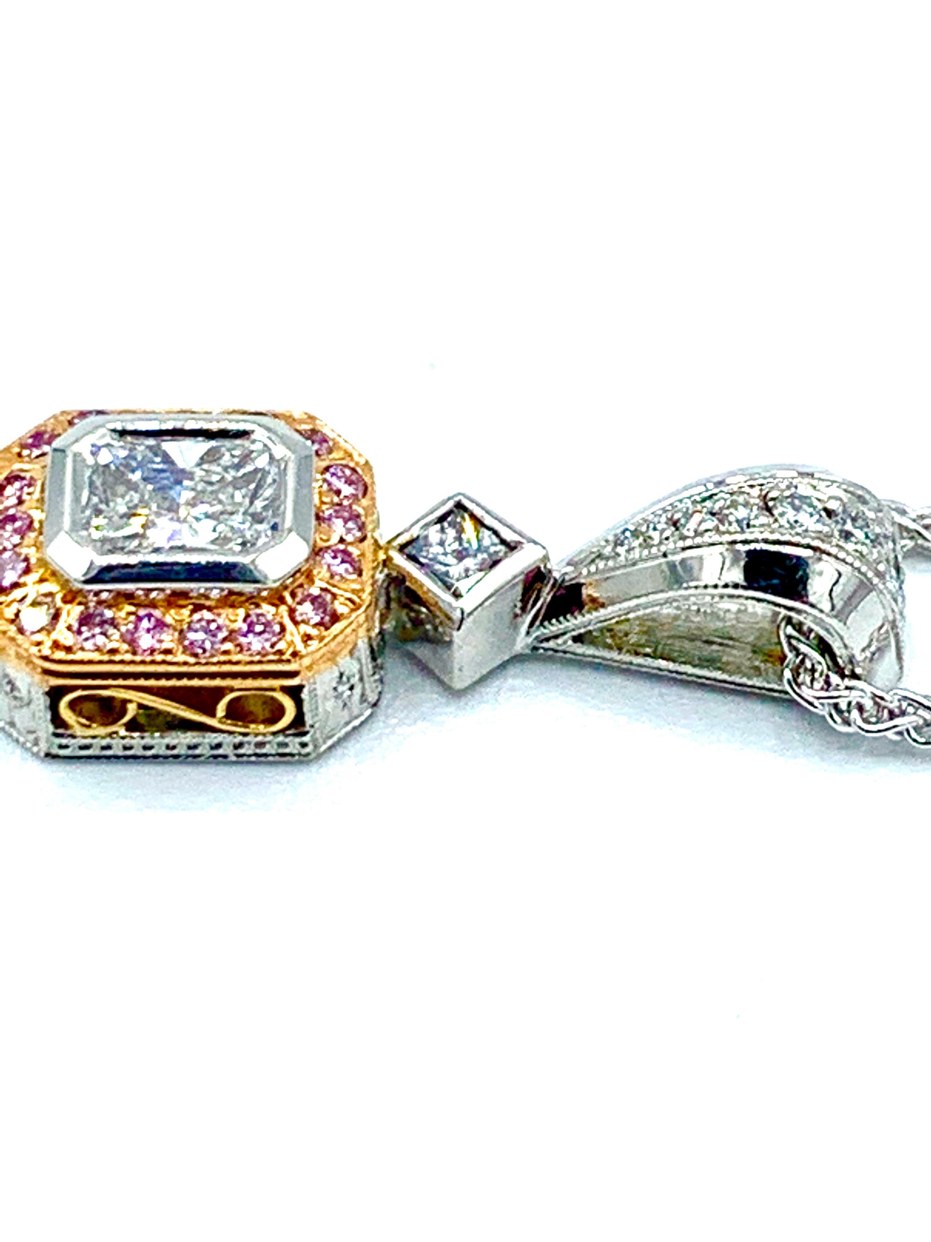 Women's or Men's 0.75 Carat White and Pink Diamond Platinum Pendant Necklace