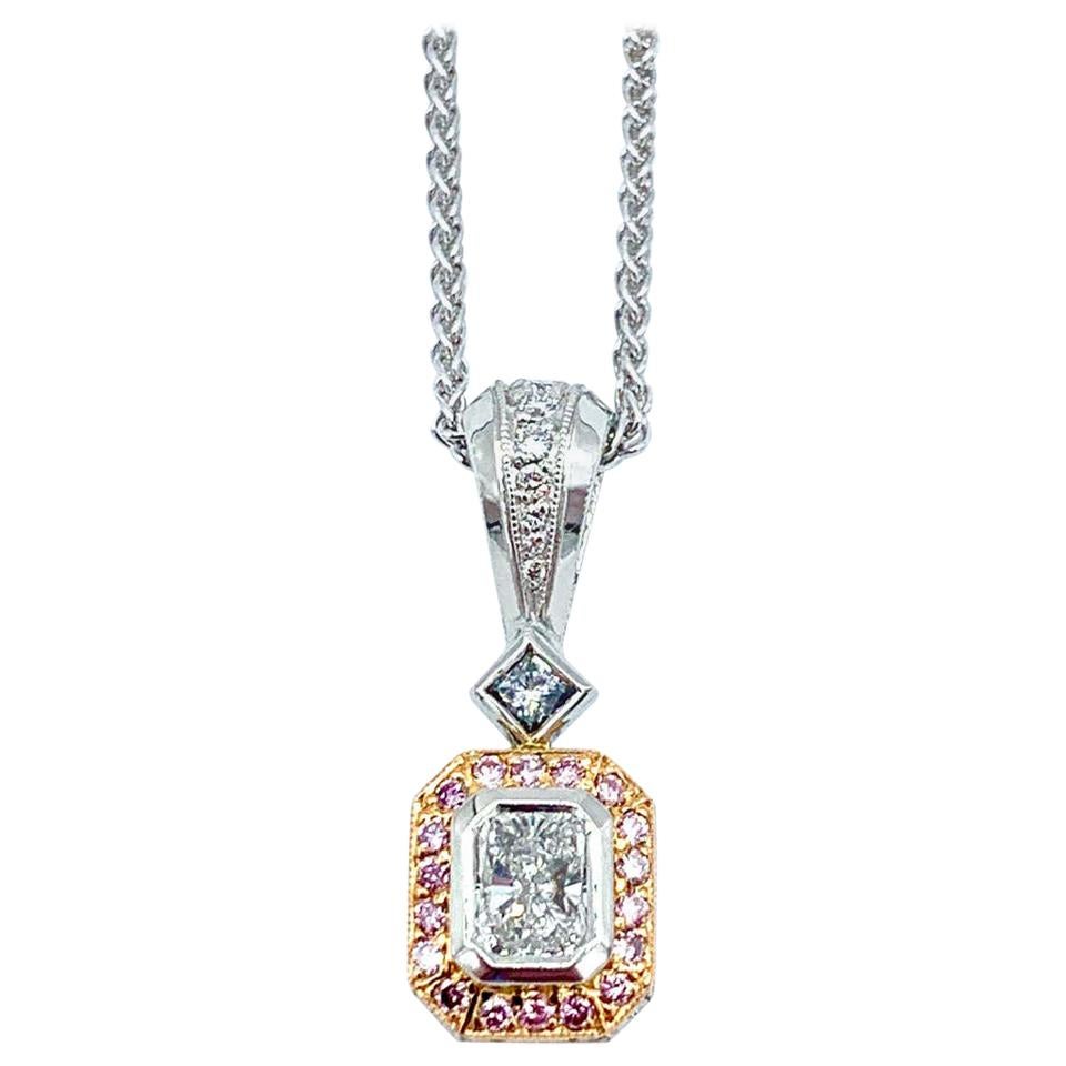 0.75 Carat White and Pink Diamond Platinum Pendant Necklace