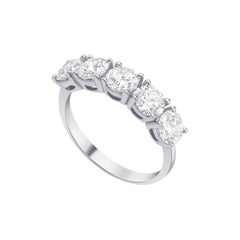 0.75 Carat White Round Diamond 5 Stone 18KT White Gold Half Eternity Band Ring 