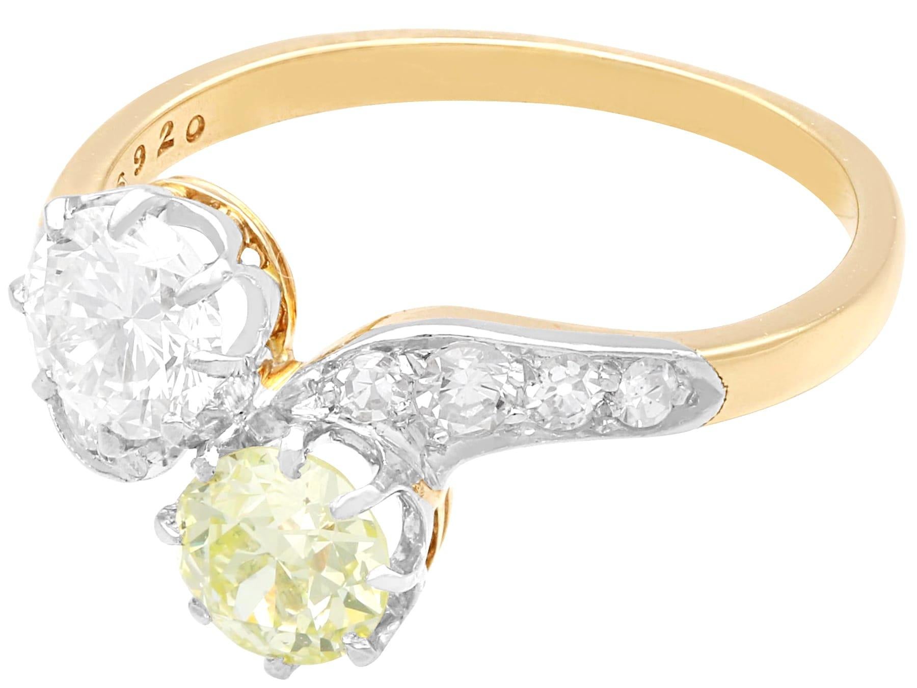 Brilliant Cut 0.75 Carat Yellow Diamond Twist Ring in 18k Yellow Gold For Sale