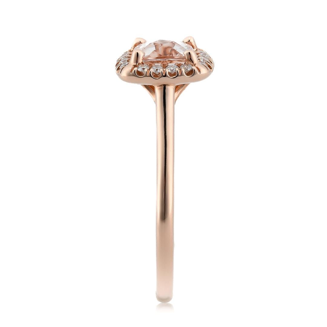 Mixed Cut 0.75 Carats Morganite Diamonds set in 14K Rose Gold Ring For Sale